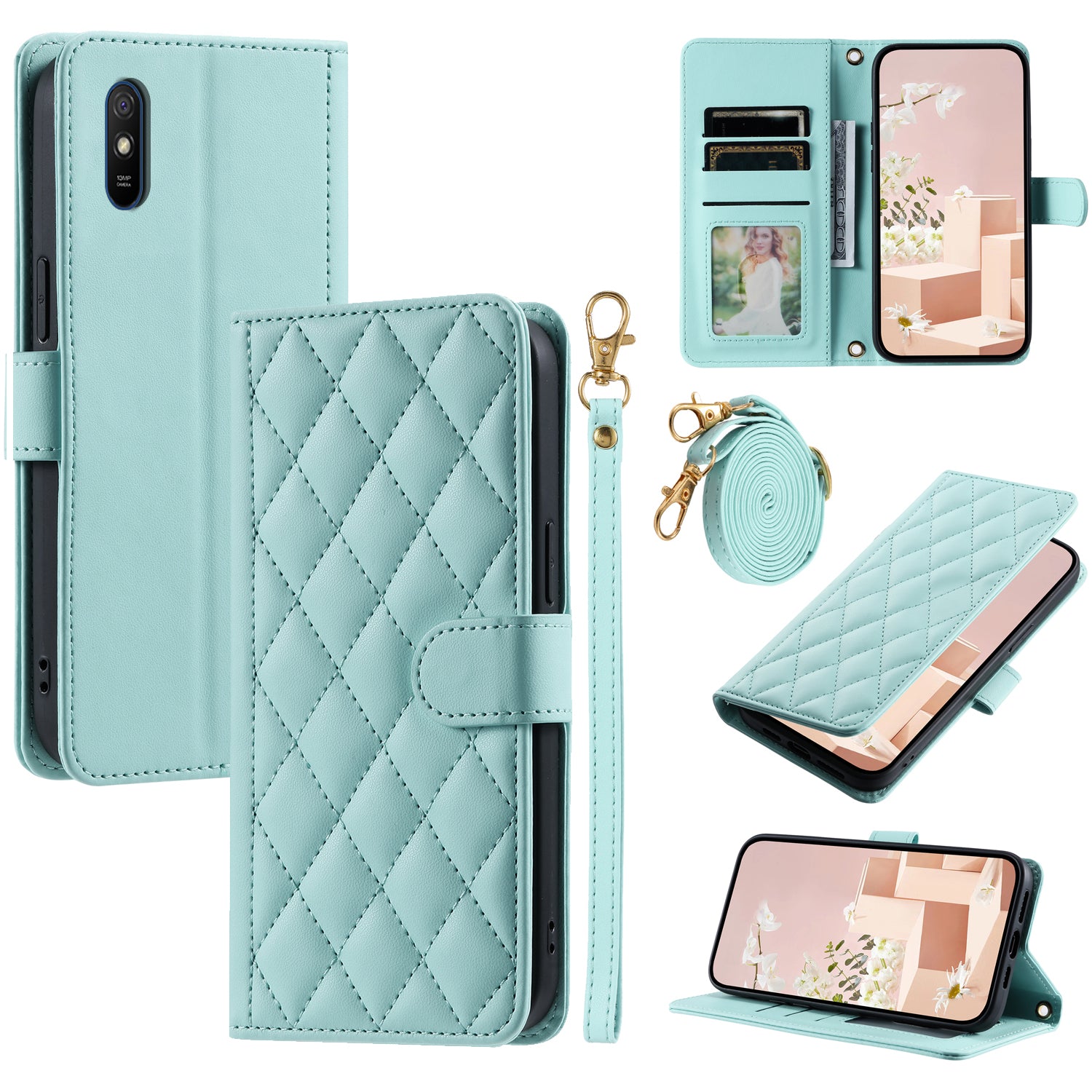 For Xiaomi Redmi 9A / 9AT / 9i Phone Case Rhombus Grid Leather Wallet Stand Cover with 2 Straps For Xiaomi Redmi 9A / 9AT / 9i Phone Case Rhombus Grid Leather Wallet Stand Cover with 2 Straps